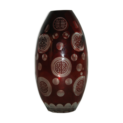 Vase verre taillé  ou cristal de bohème décor chinois