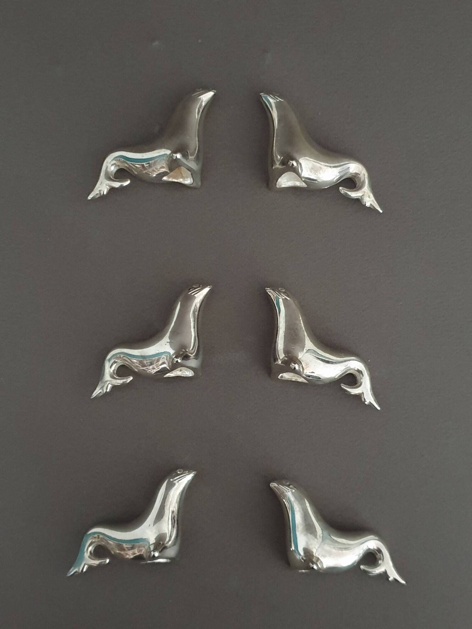 6 sea lion/seal knife holders, in silver-plated metal, circa 1950