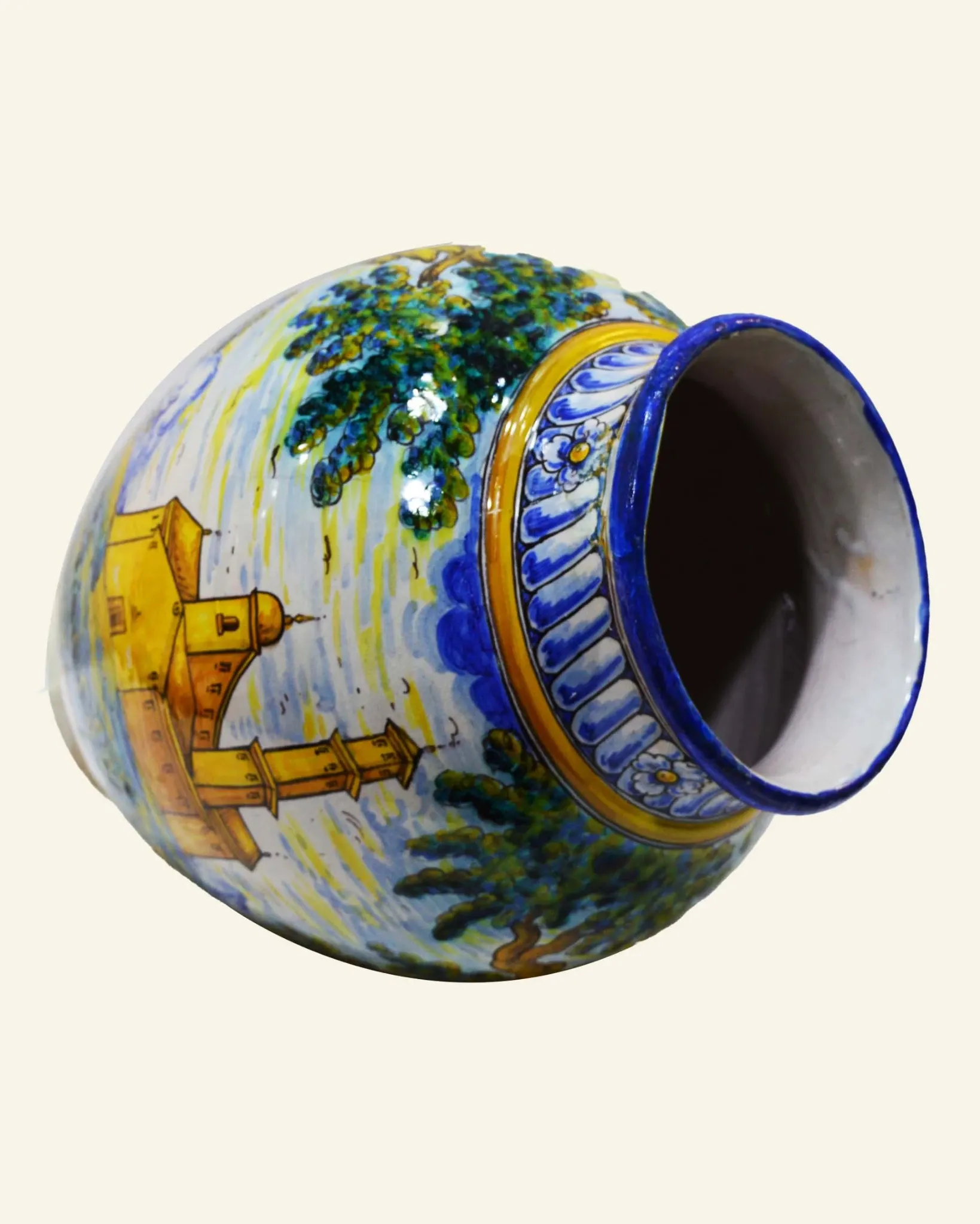Large antique ceramic pot from Talavera, hand-painted.