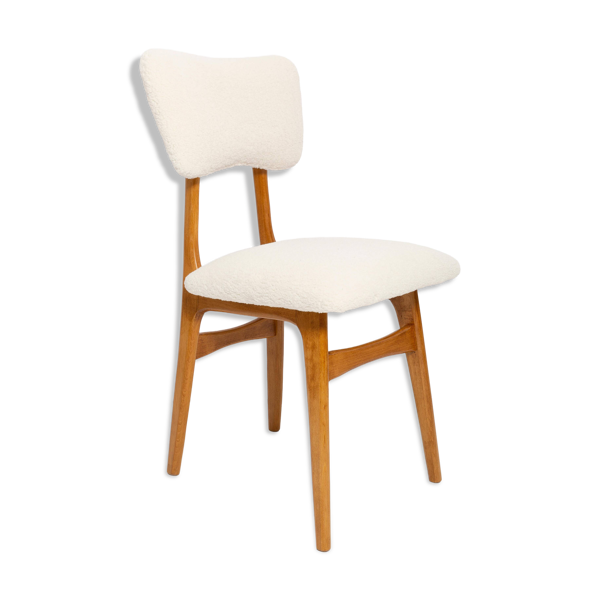 Chaise de salle à manger ''Butterfly'' style milieu du siècle, bouclé crème clair, Pologne, 1960s
