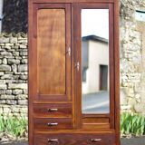 Armoire bois art déco avec miroir, meuble de rangement bois, armoire parisienne vintage