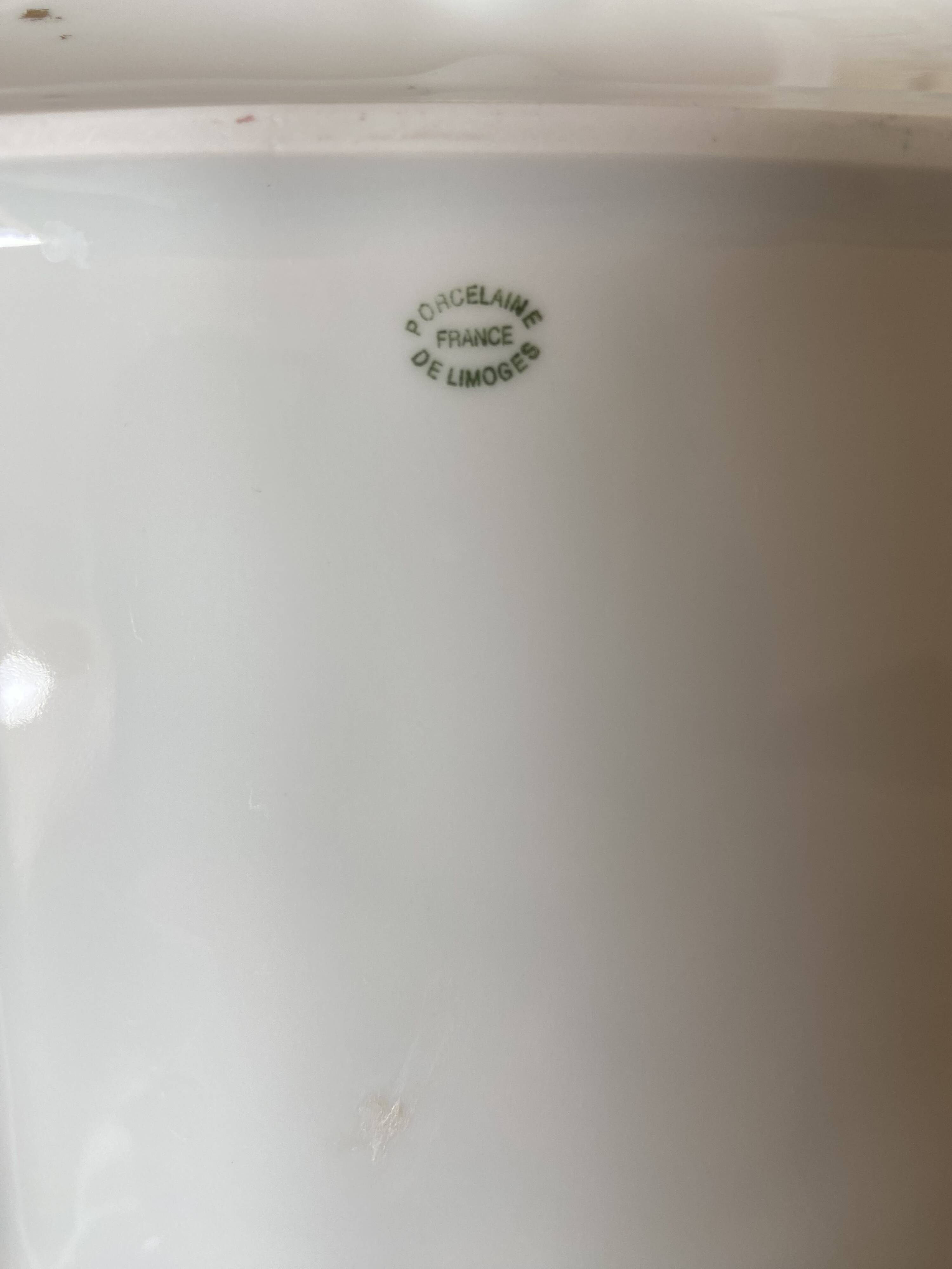Old rectangular Limoges Porcelain Ashtray: Leaf designs signed GP