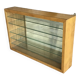 Large pharmacy wall display case in light oak - vintage 1960