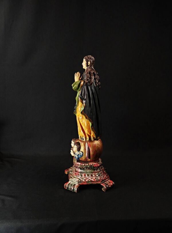 Grande statue de la Vierge l'Immaculée Conception plâtre polychrome fin XIX