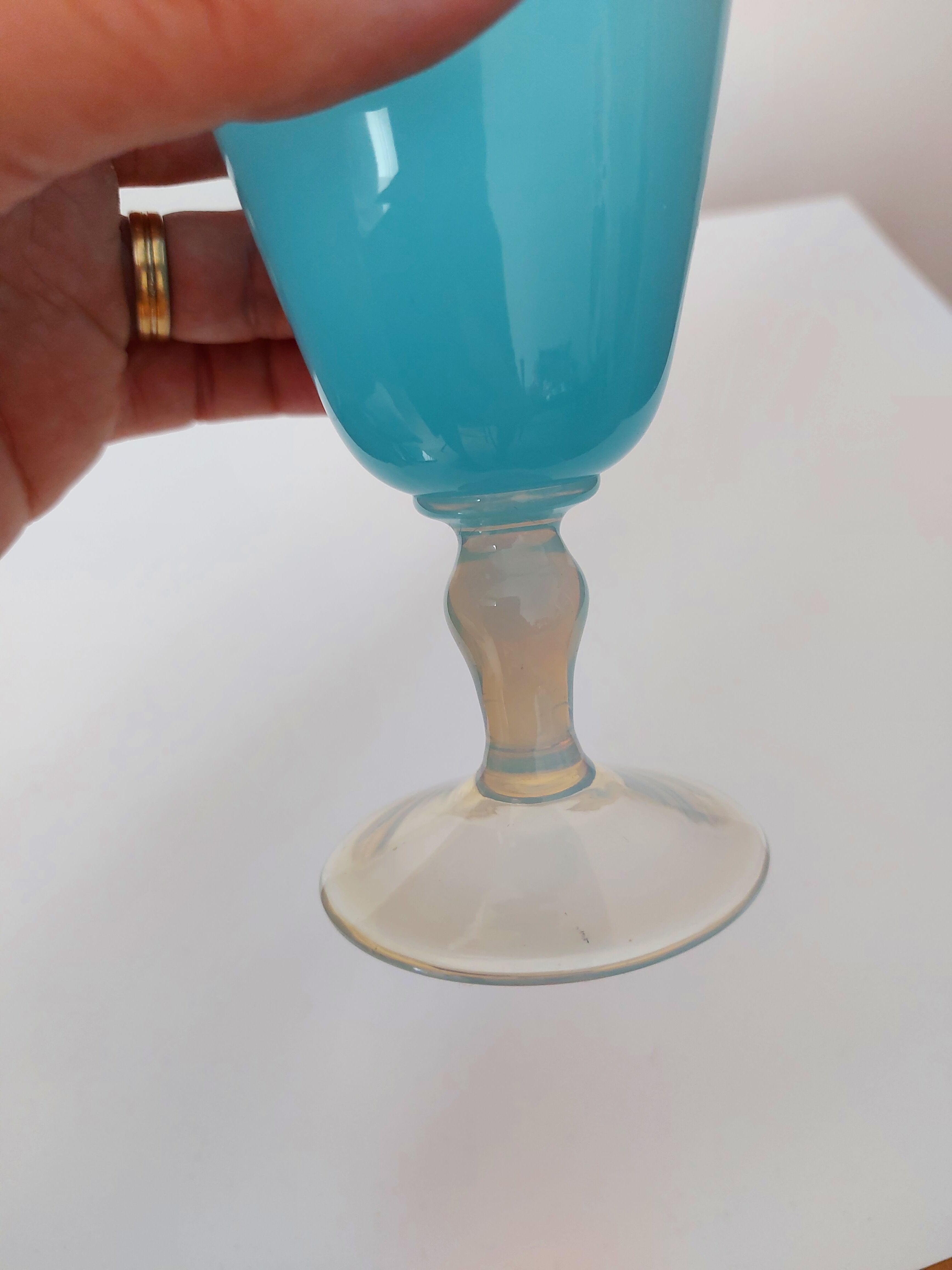 Small opaline vase turquoise blue