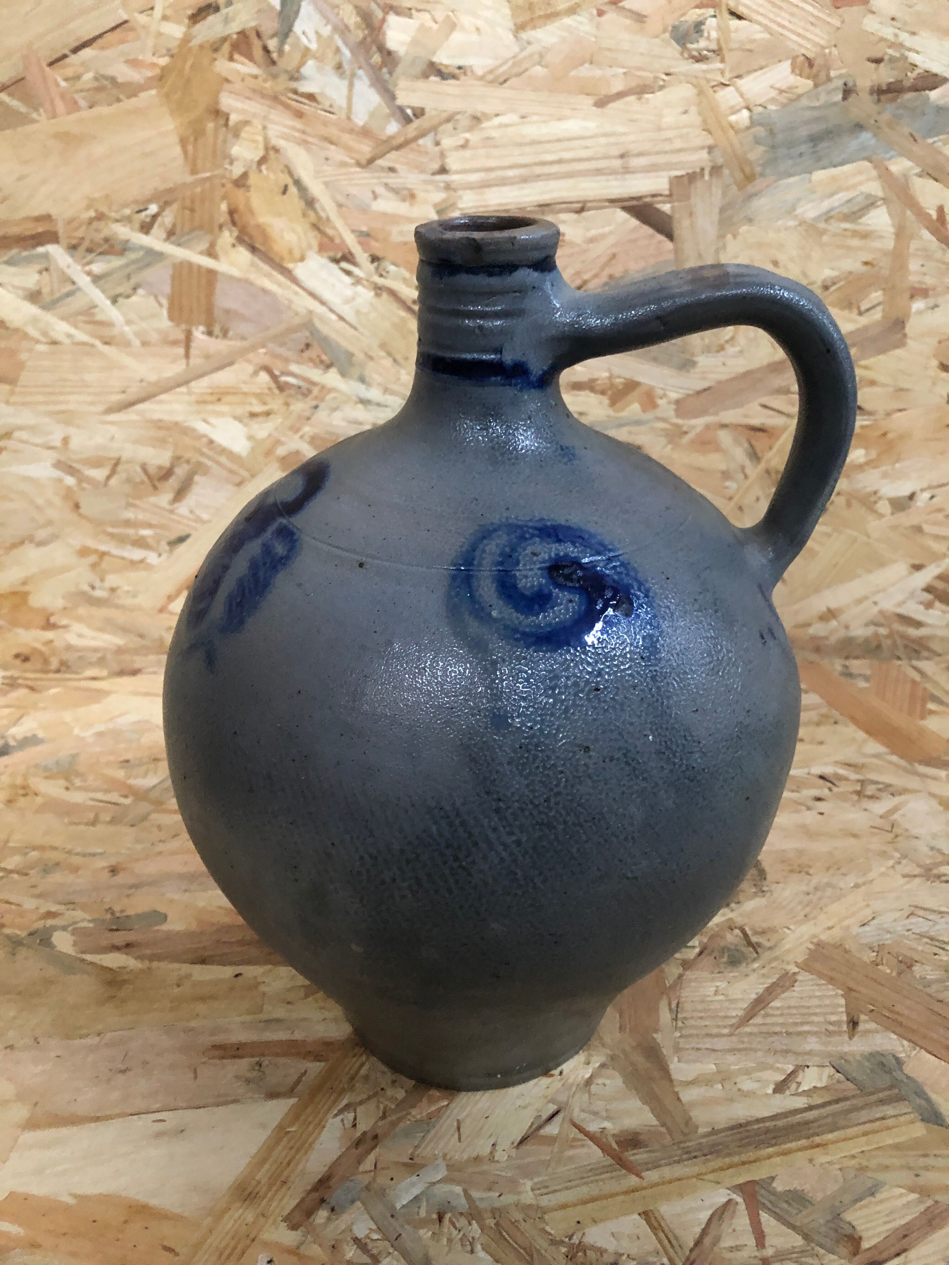 Old jar oilstone sandstone blue alsace decoration xixth vintage