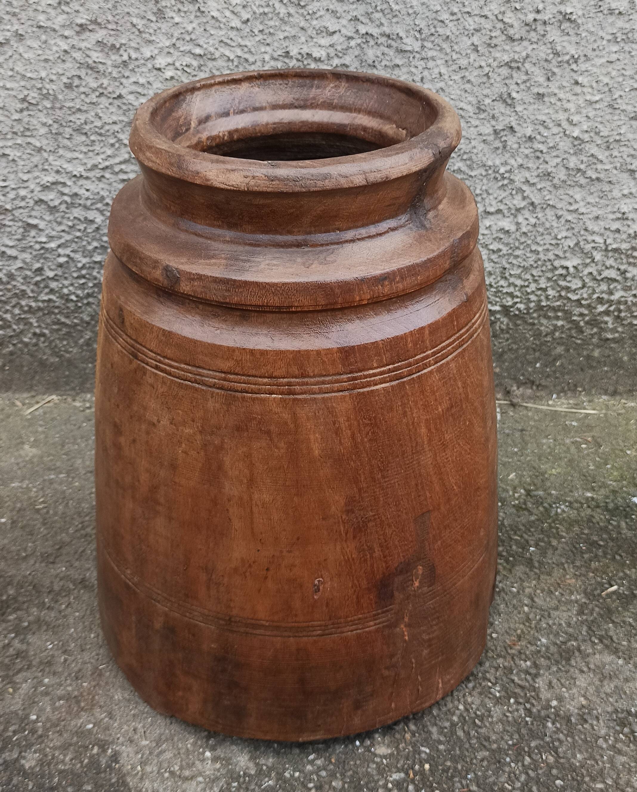 Large old wooden pot