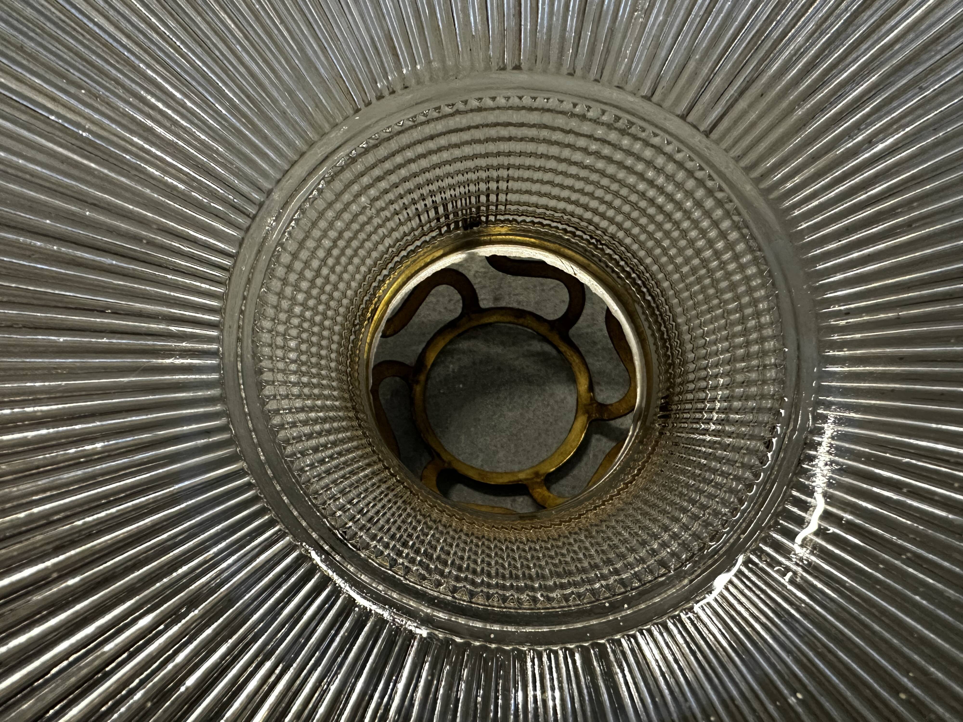 Suspension in holophane striated glass and brass support - art-deco period