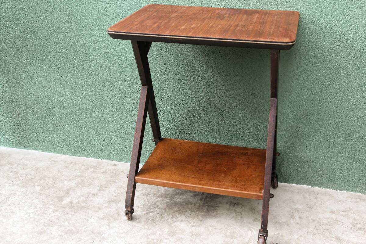 1950s wooden rolling trolley