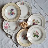 Old hollow plates mismatched in earthenware with gilded edges