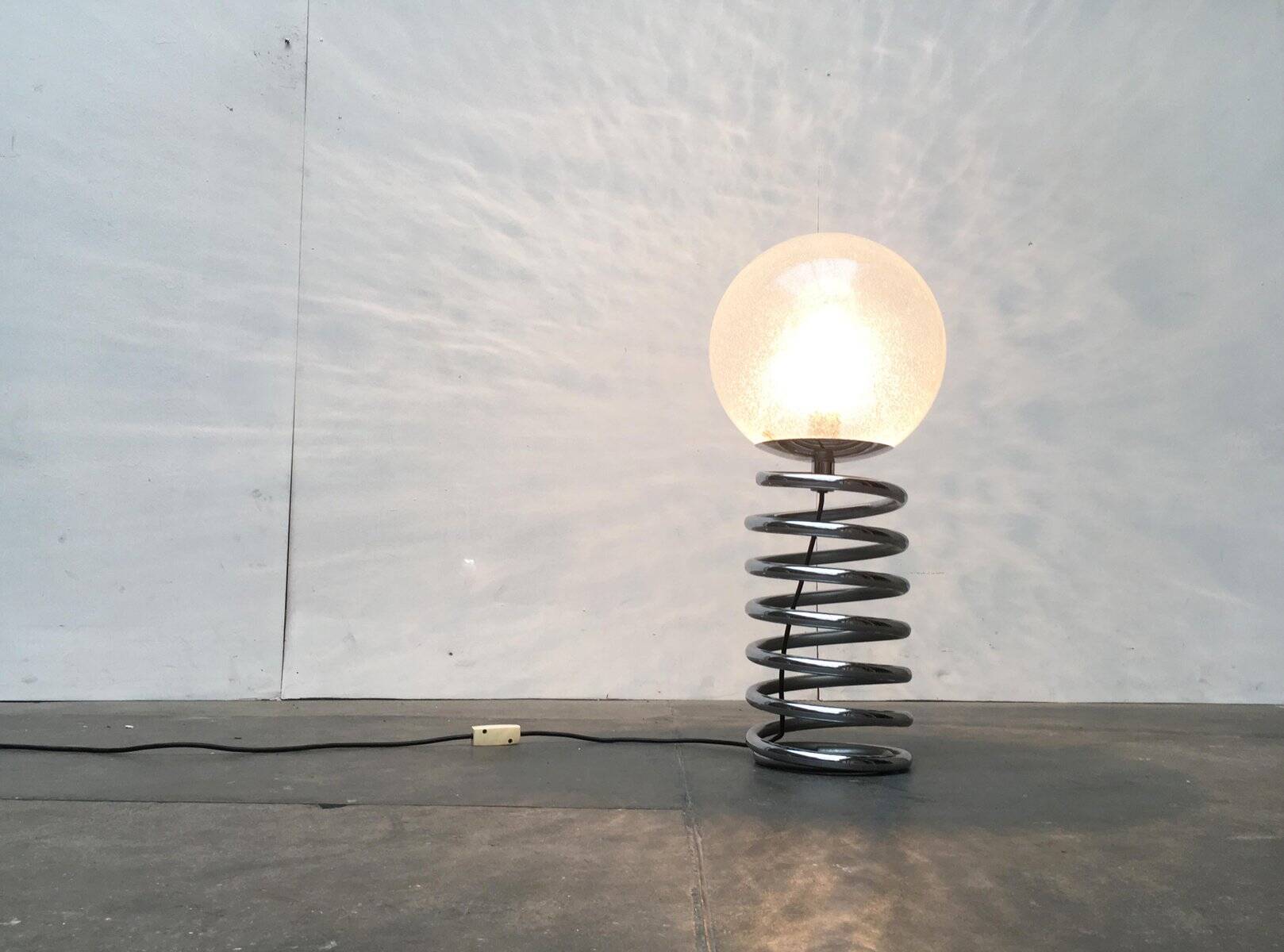Floor lamp with spiral bulb from the German space age mid-century by Ingo Maurer for M-Design, 1960s.
