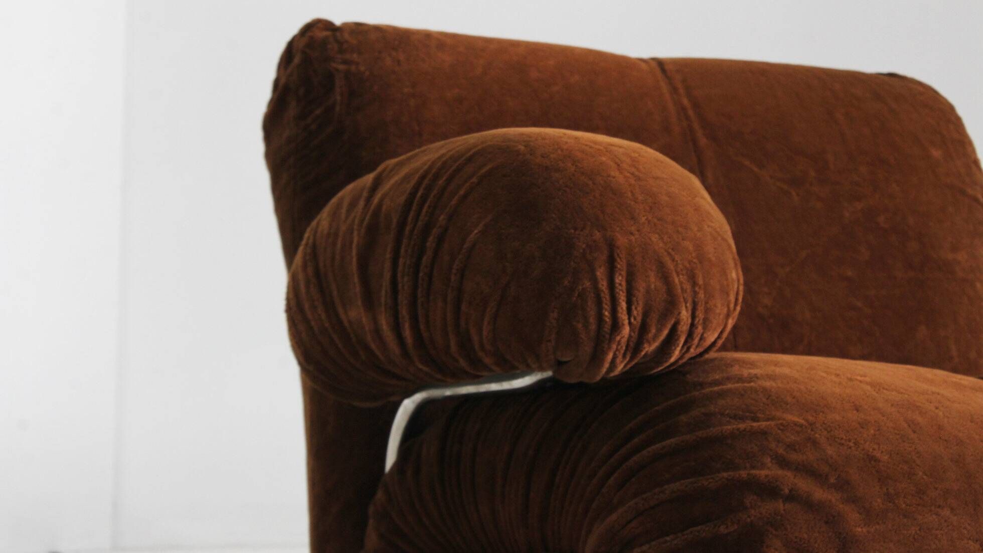 Vintage modular sofa brown velvet and chrome Italy 1970s