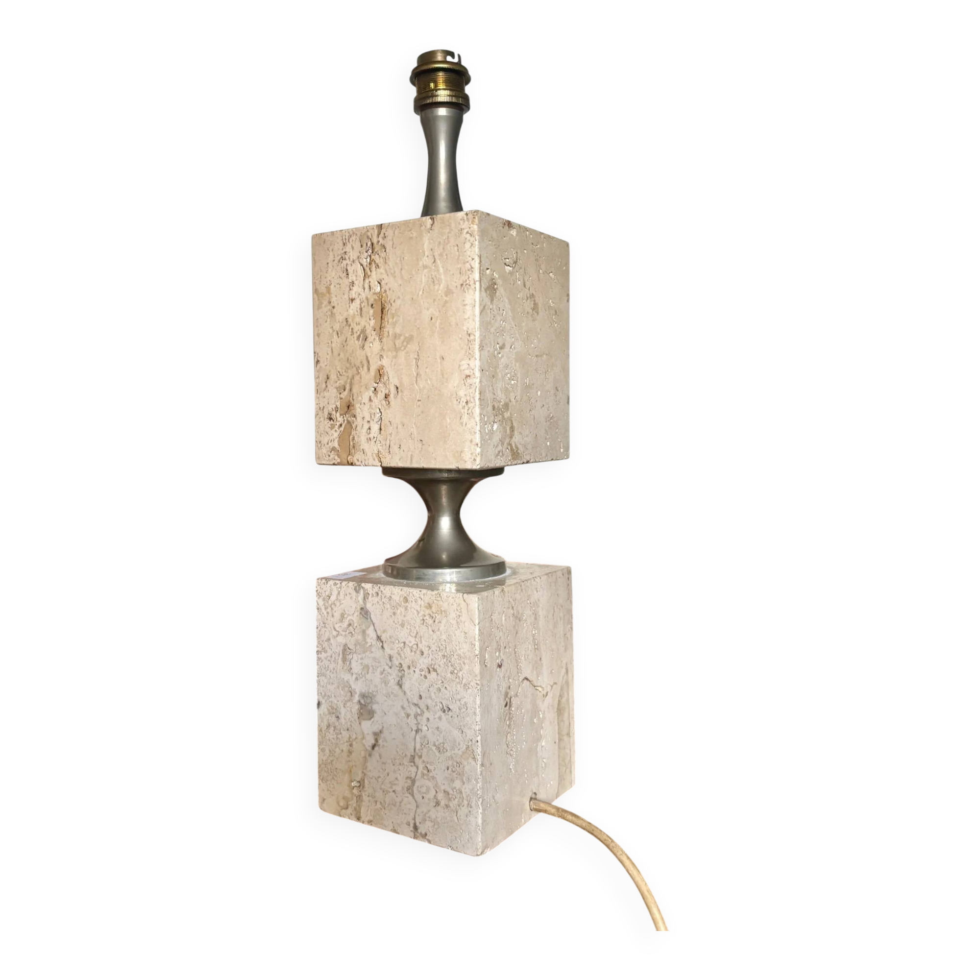 Lamp base in travertine by Philippe Barbier, 1970