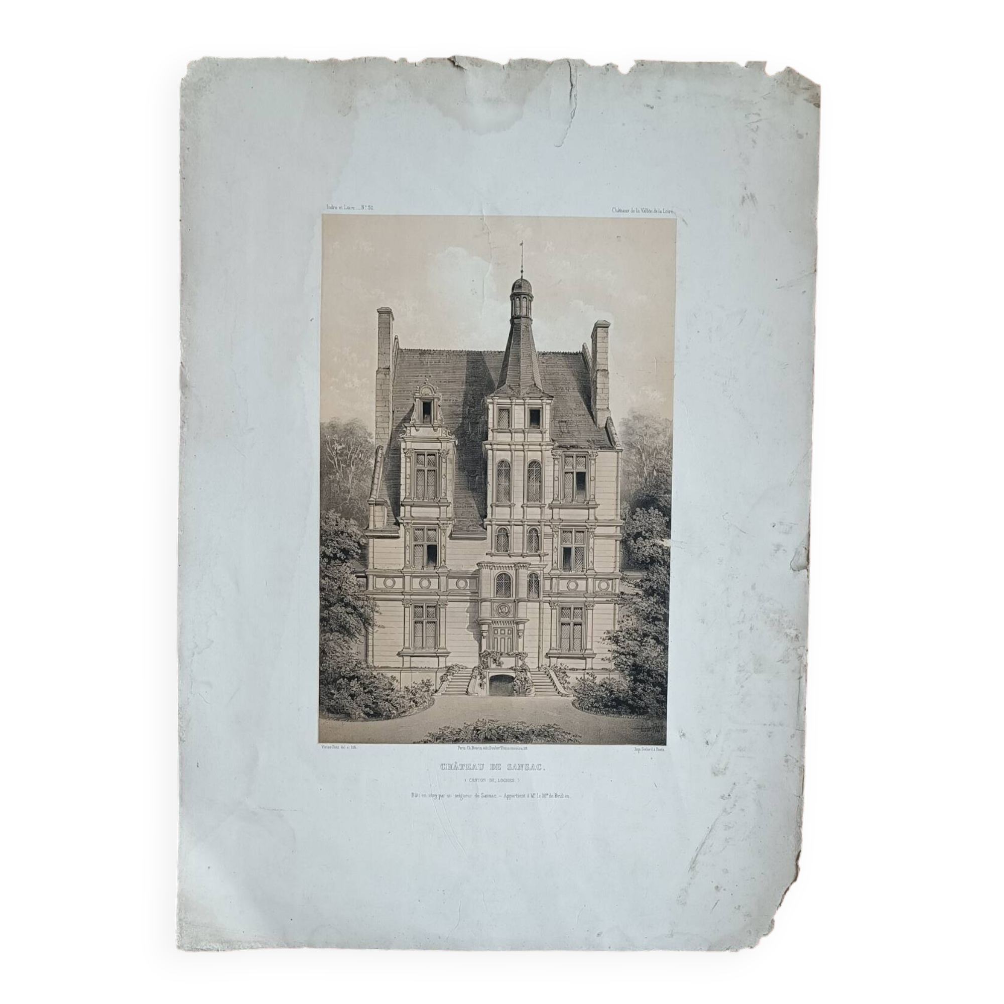 Lithograph Château de Sansac, Loches