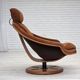 1980s, Swedish swivel armchair, nubuck leather, canvas, bent beech wood.