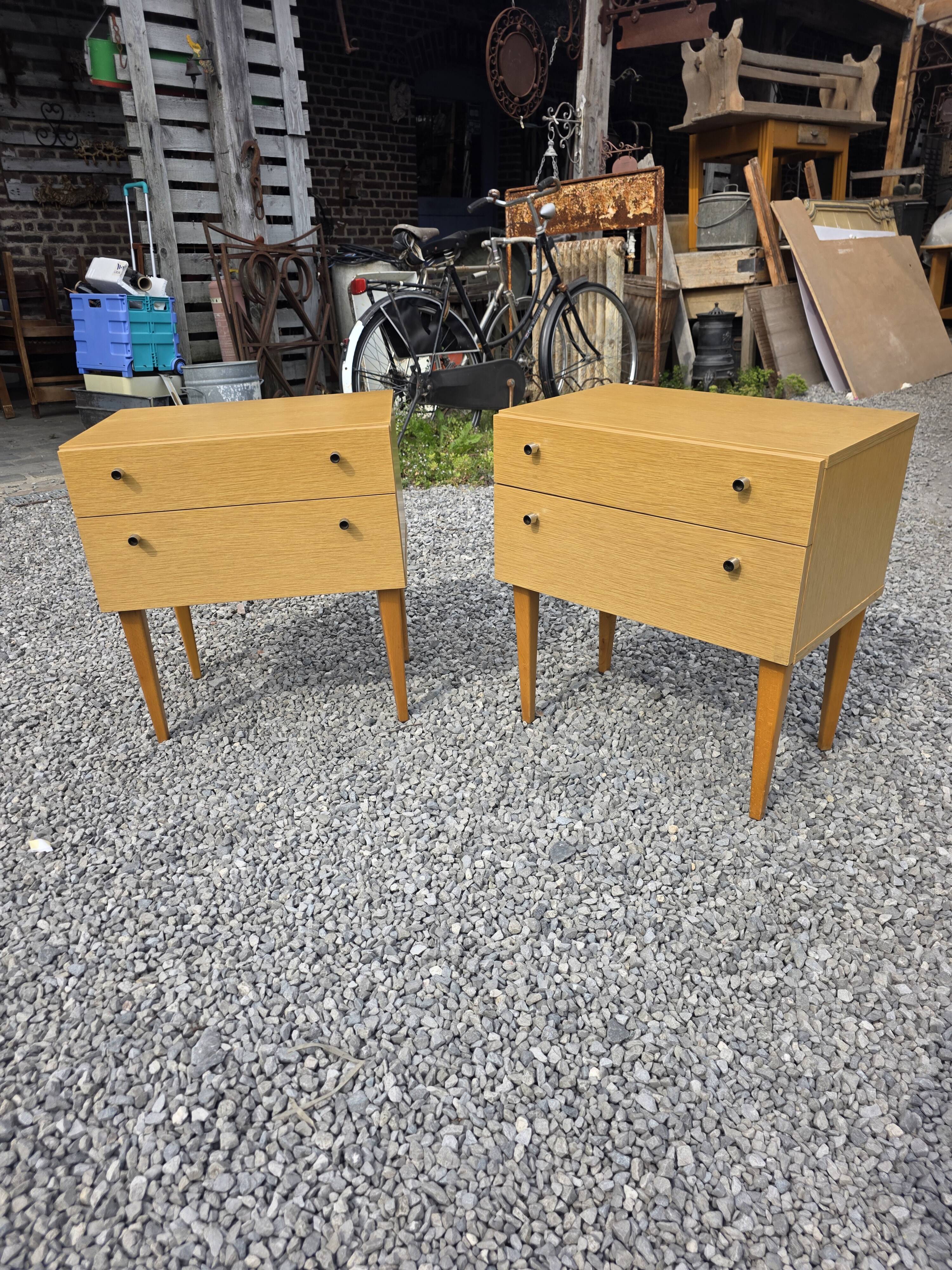 Pair of Scandinavian oak bedside tables from the 1960s.