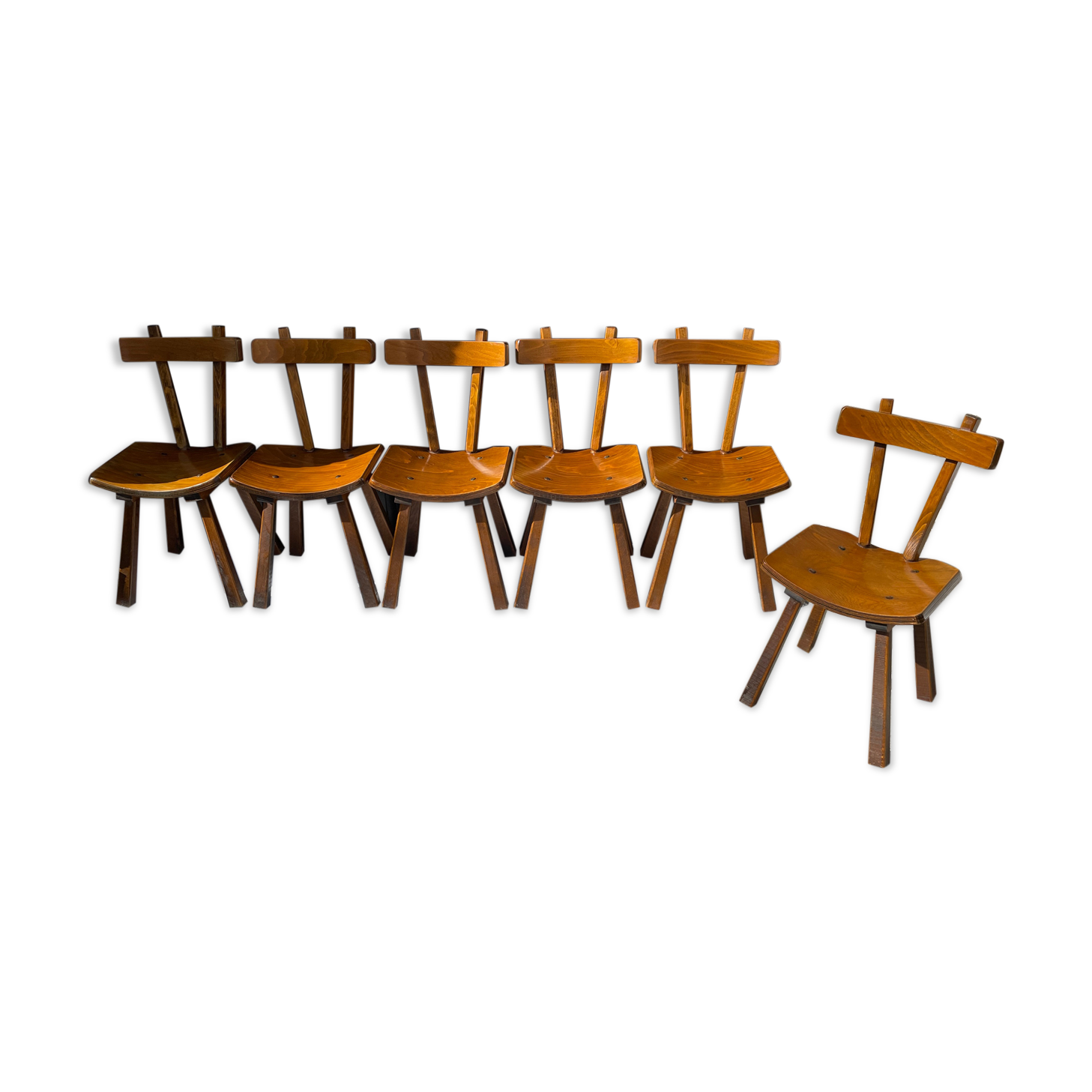 Set of 6 vintage chairs "Brutalist" in elm, 1950
