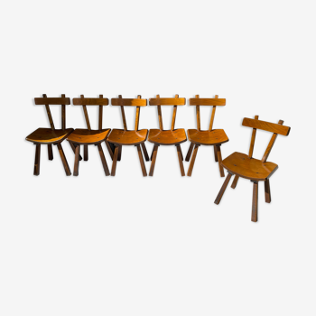 Set of 6 vintage chairs "Brutalist" in elm, 1950