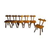 Set de 6 chaises vintage "Brutaliste" en orme, 1950
