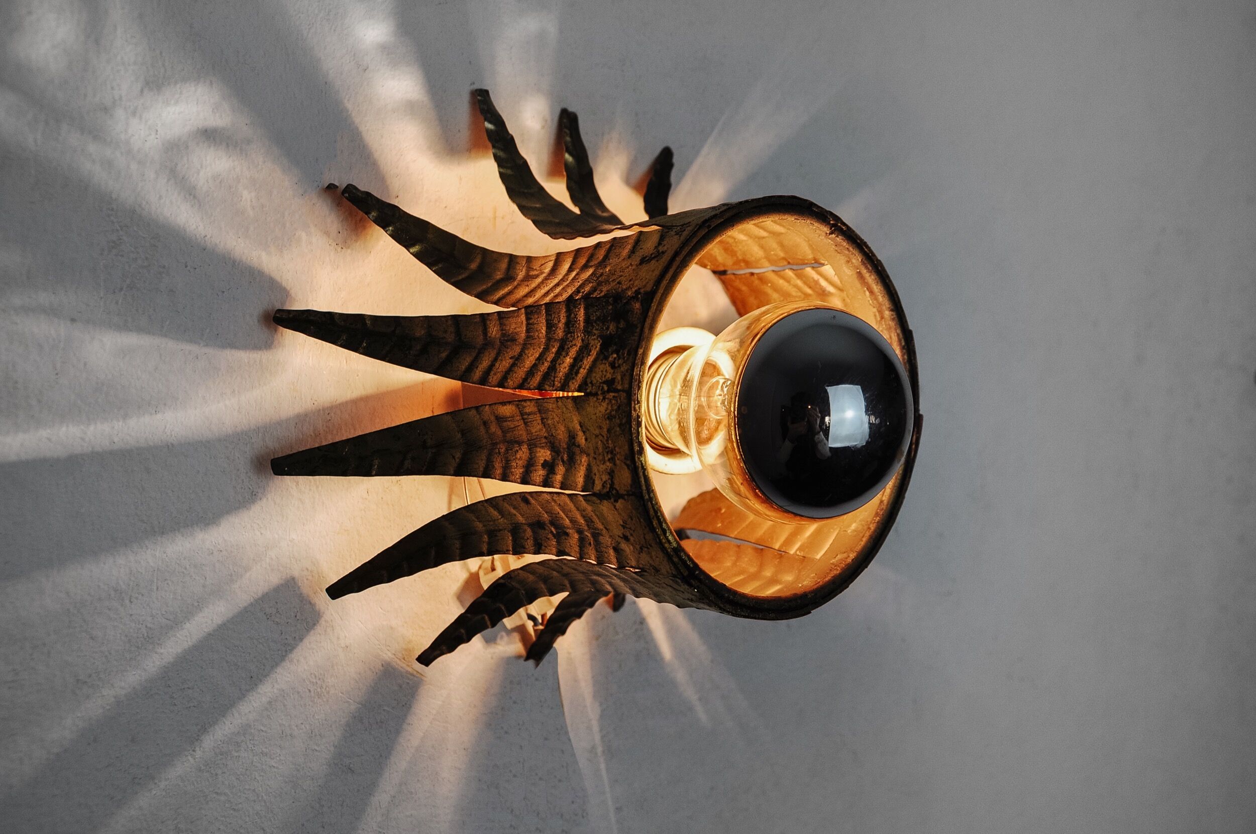 Sun wall lamp by ferro arte, metal and gold leaf, spain, 1960