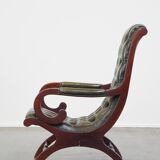 Green cow leather chesterfield armchair combined with wood