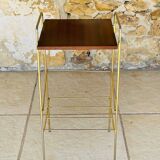 Vintage side table, 2 wooden and brass shelves, circa 1960s