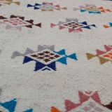 White carpet with multicolored geometric patterns handmade in pure wool
