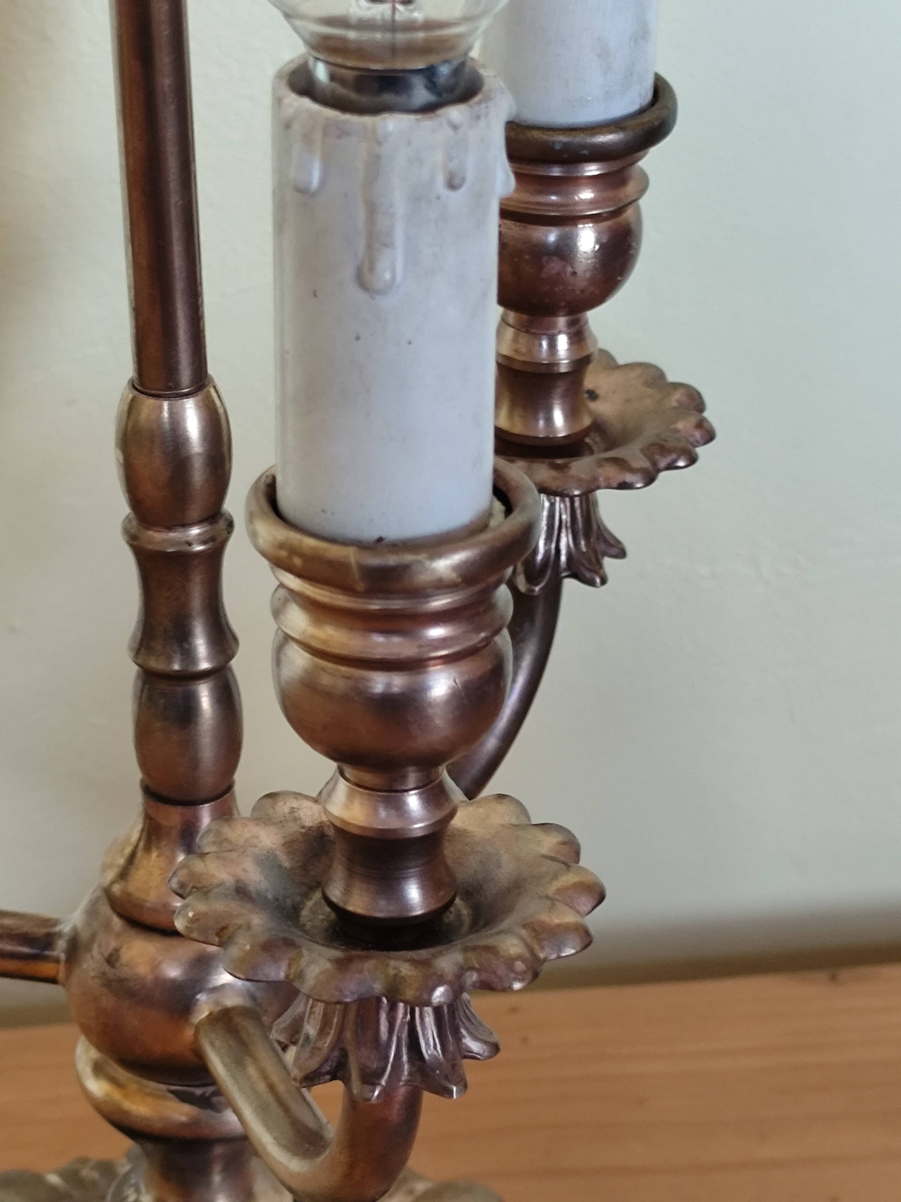 three-light candelabra lamp in metal and gilded brass, bouillotte lamp