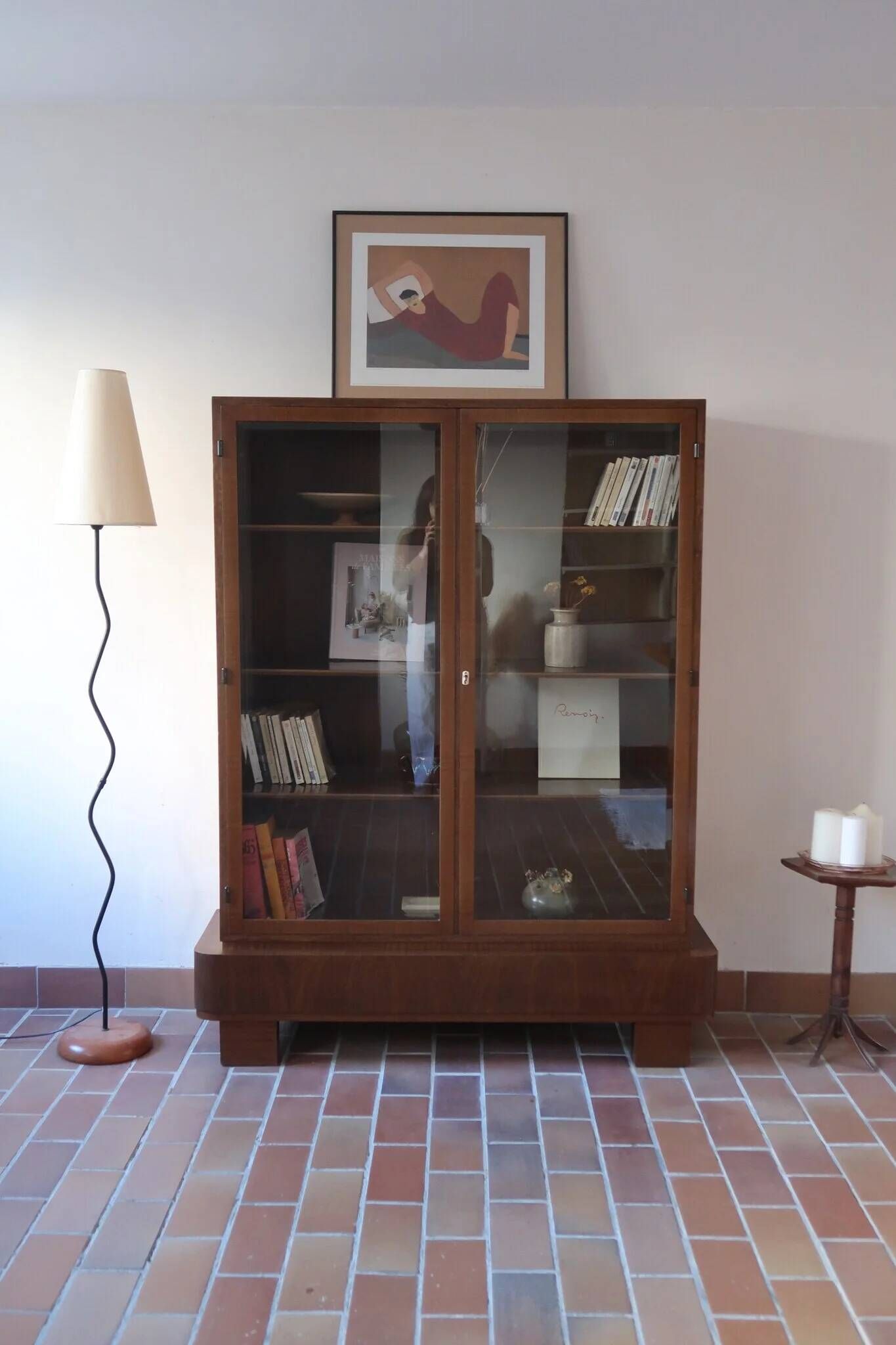 Glass library in walnut, Art Deco style, 1960s