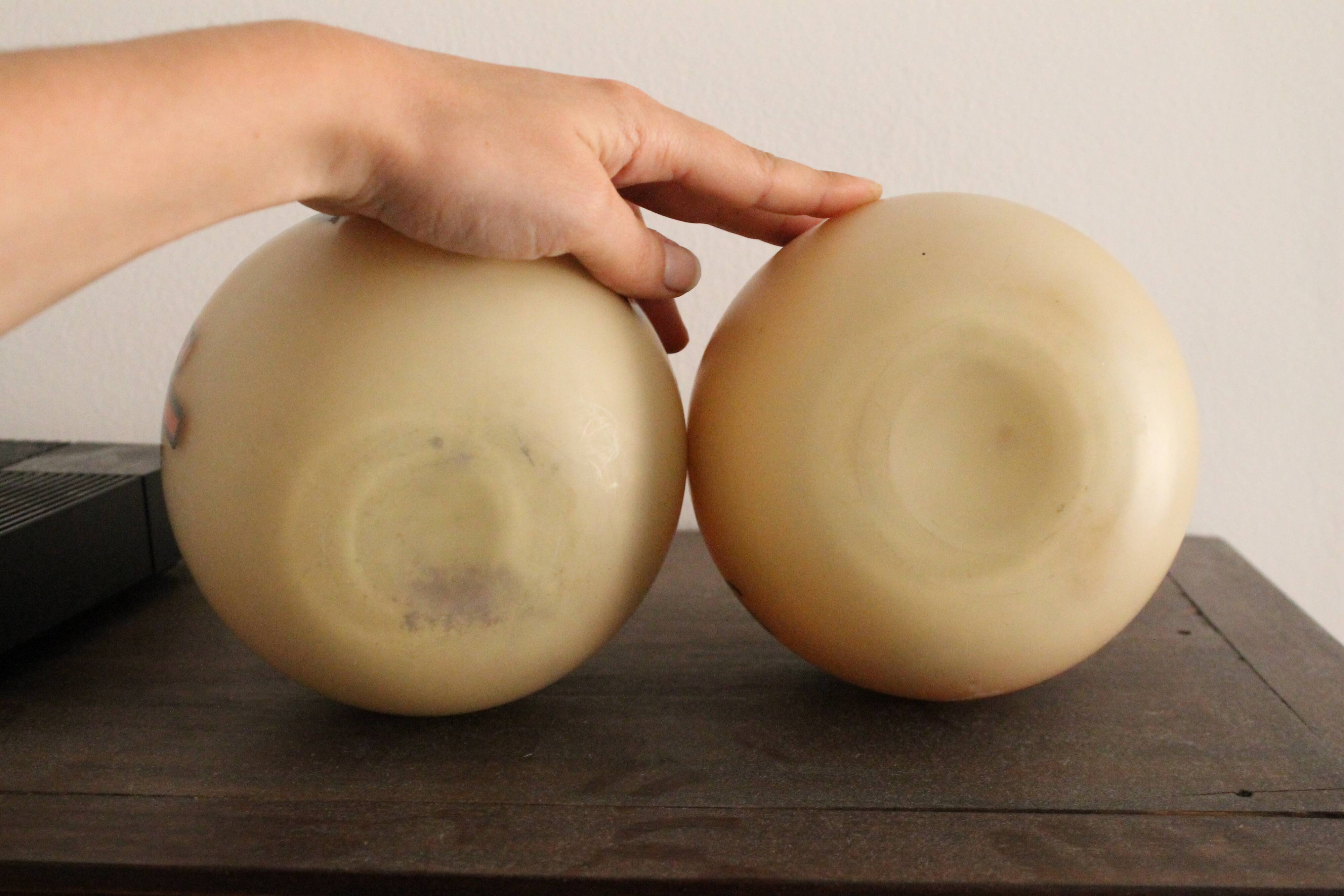 Pair of Legras Art Deco ball vases with orange tree decoration