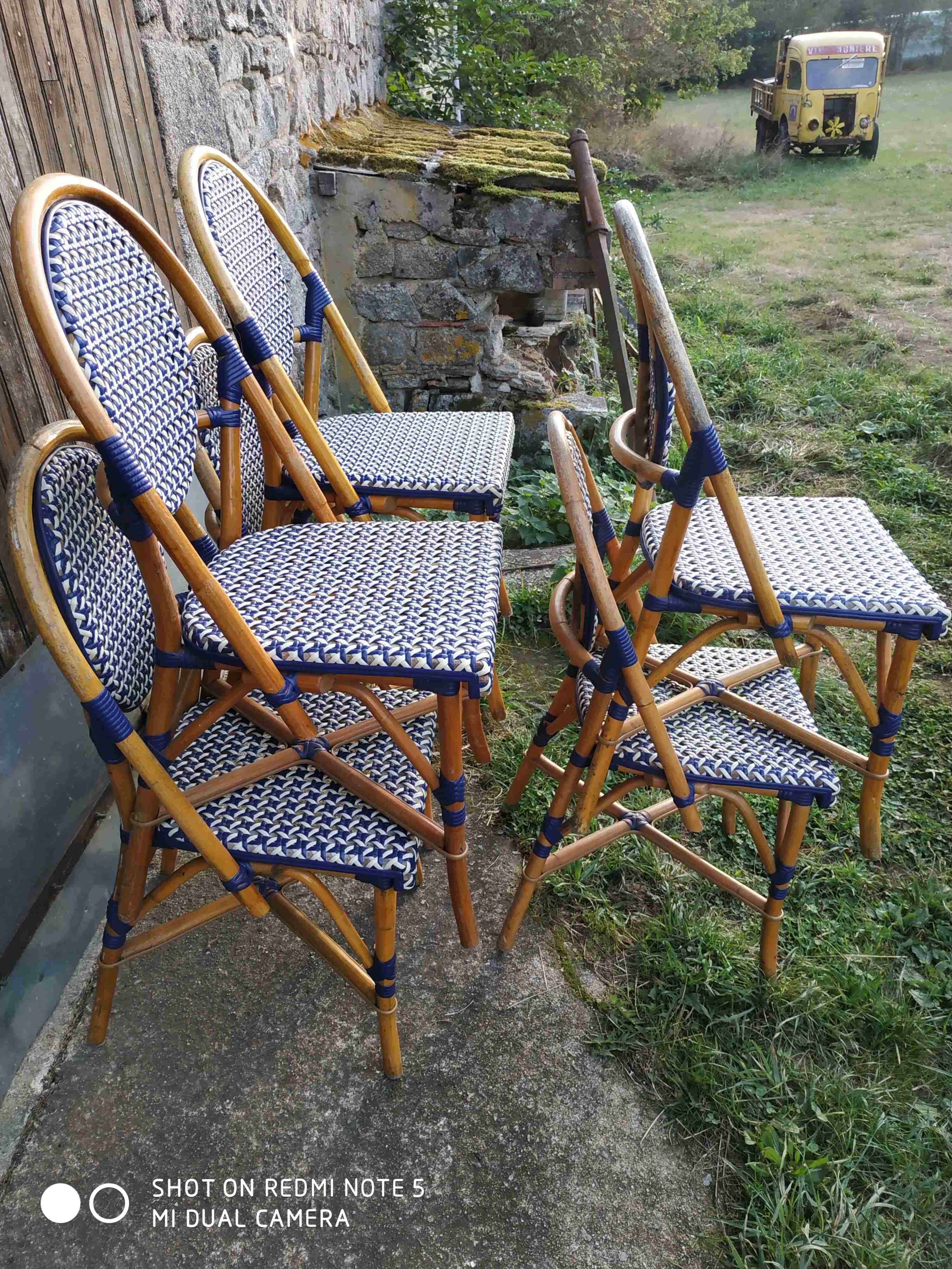 Series of 6 rattan chairs "parisian" vintage terrace