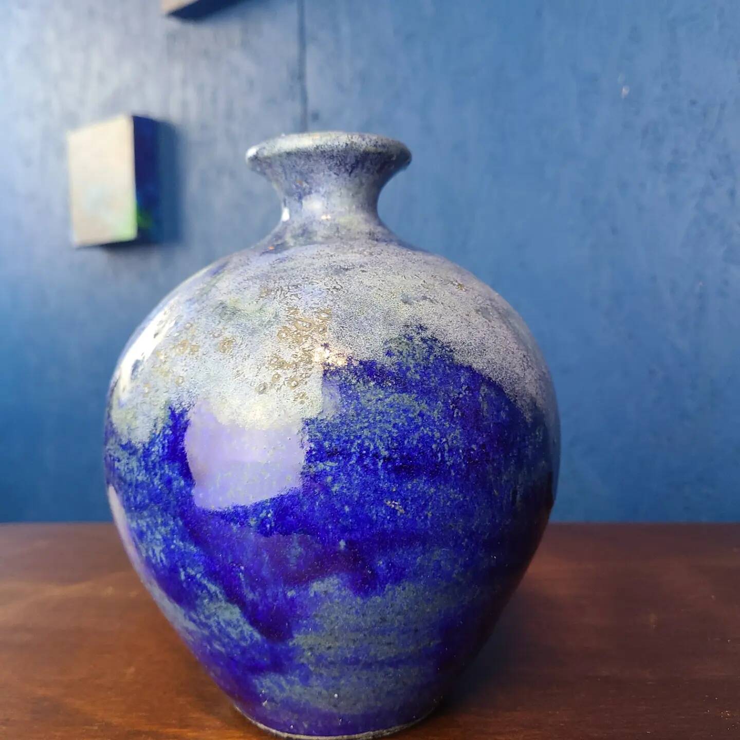 Blue stoneware flame vase circa 1960