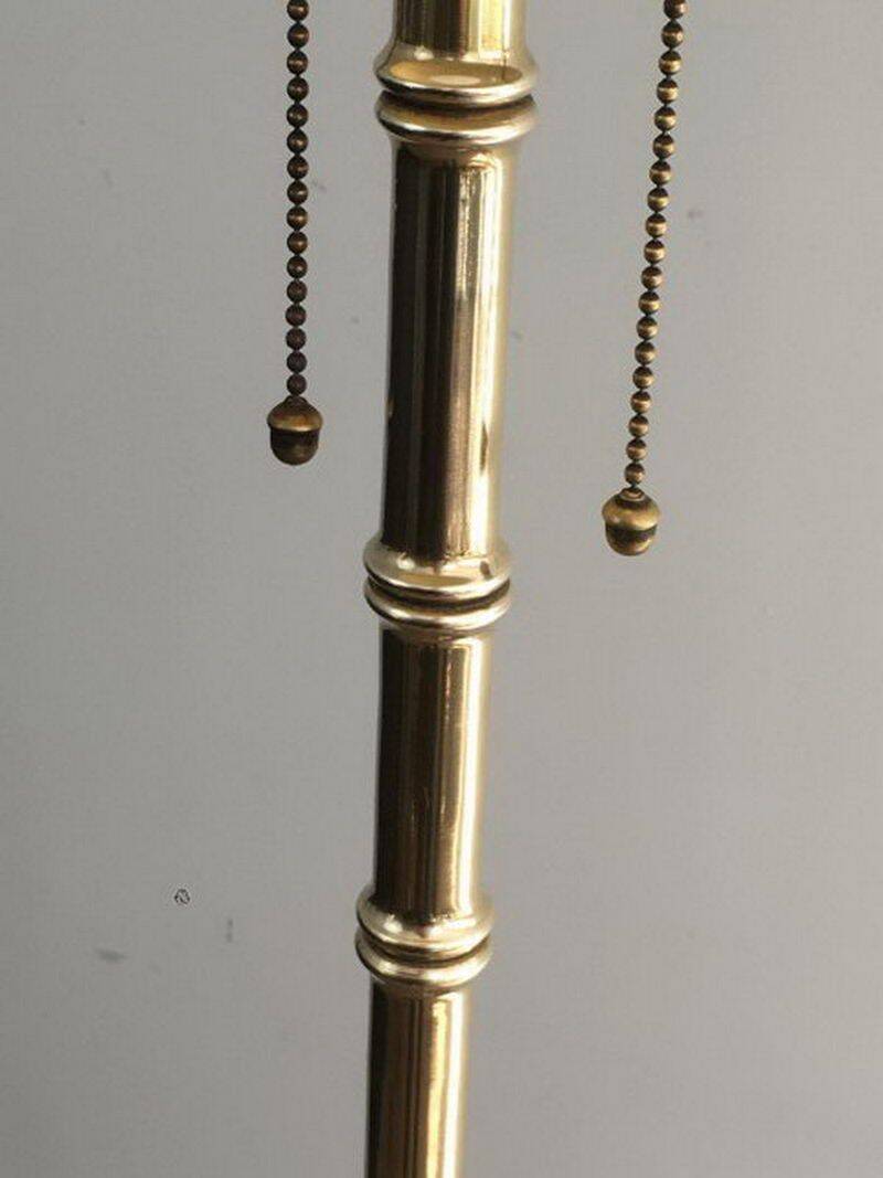 Floor lamp in faux-bamboo style, made of bronze and brass by Jacques Adnet