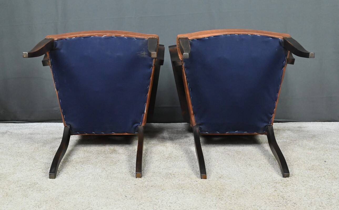 Pair of bridge armchairs in beech - 1940