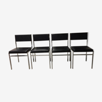Ensemble de 4 chaises vintage chrome & skaileder noir
