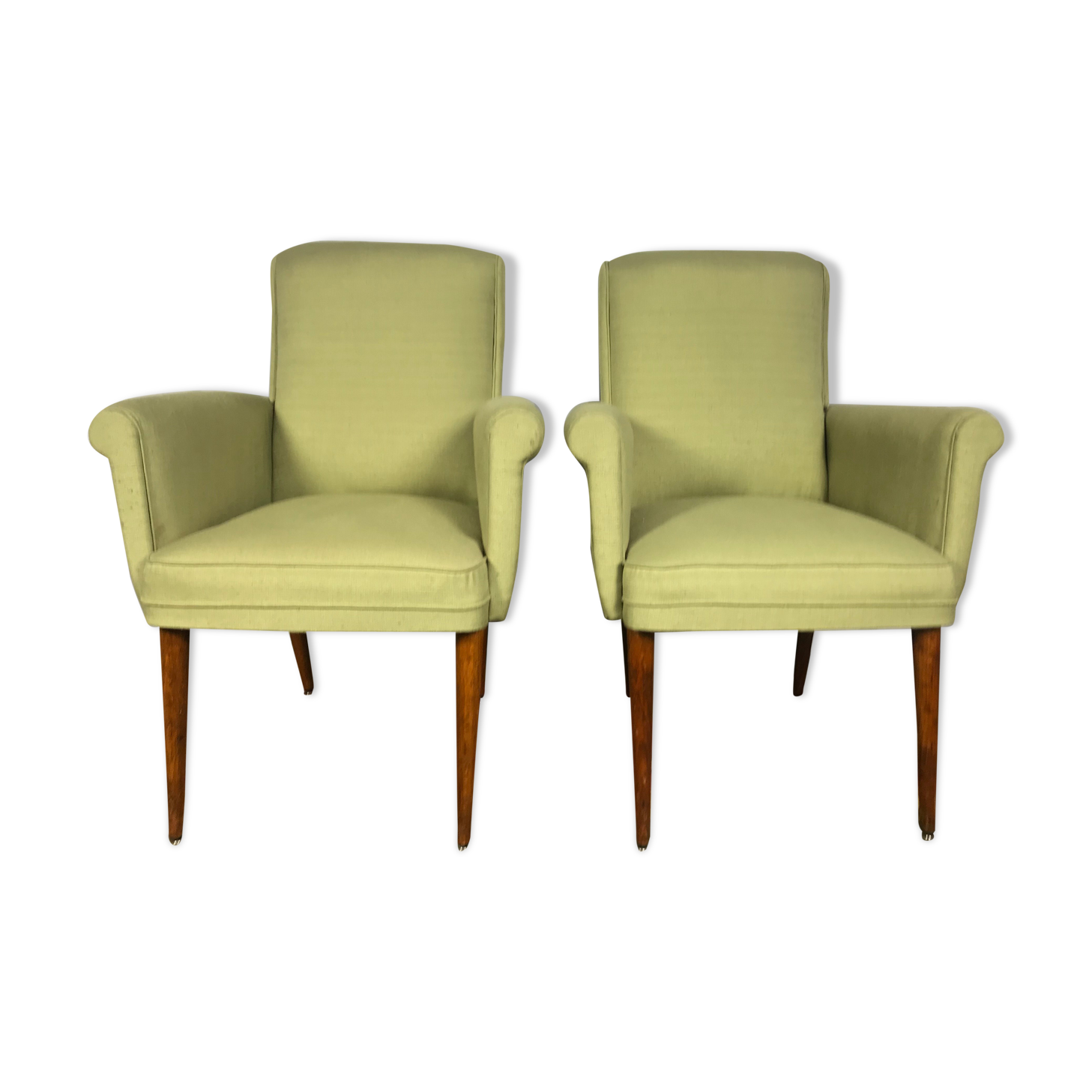 Pair of vintage Scandinavian 1960 green armchairs