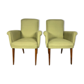 Pair of vintage Scandinavian 1960 green armchairs