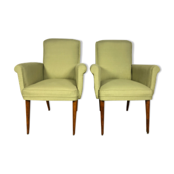 Pair of vintage Scandinavian 1960 green armchairs