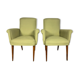 Pair of vintage Scandinavian 1960 green armchairs