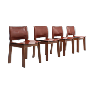 Lot de 4 chaises de salle à manger en cuir Gavina cognac années 1970