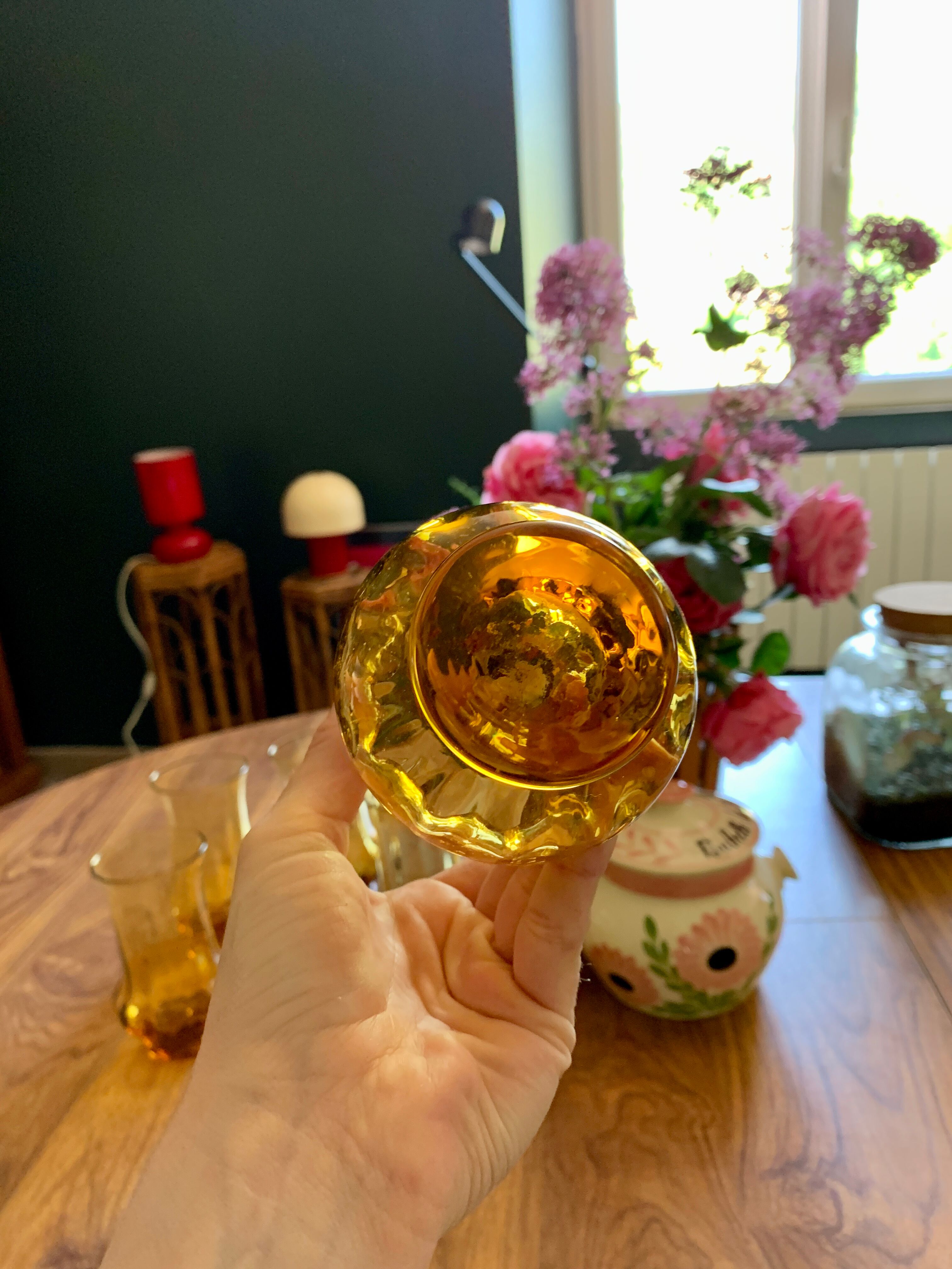 5 glasses orangeade blown glass