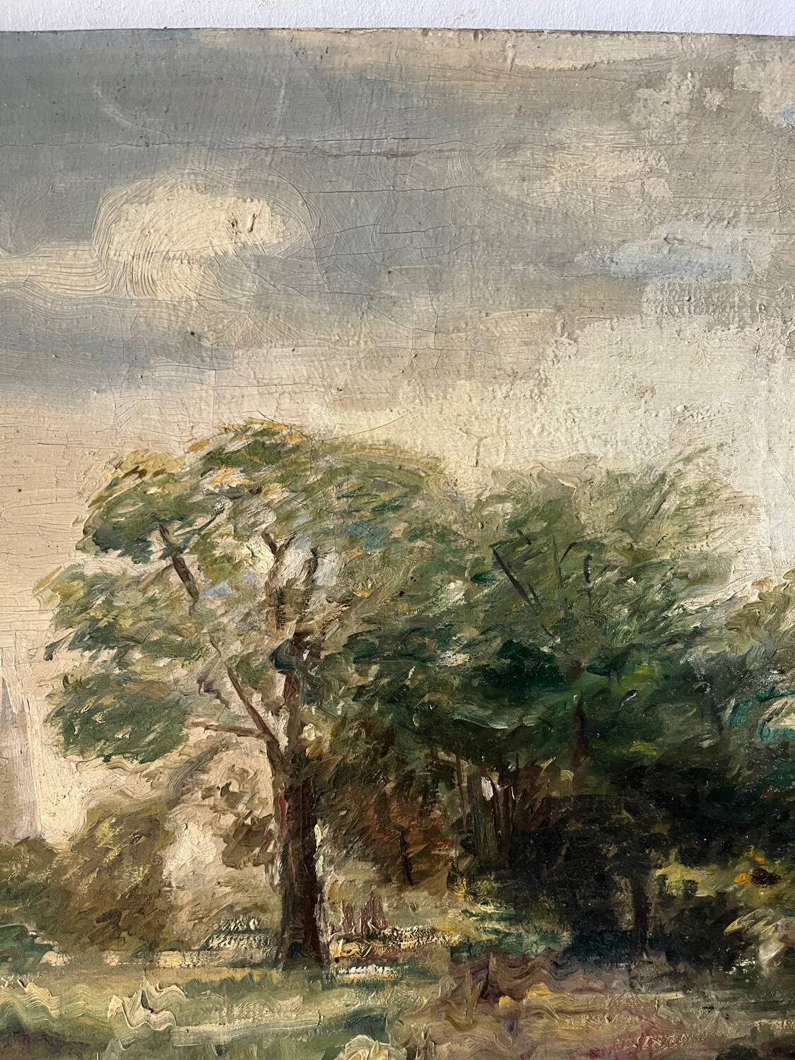 Stroll along a riverbank, oil on canvas