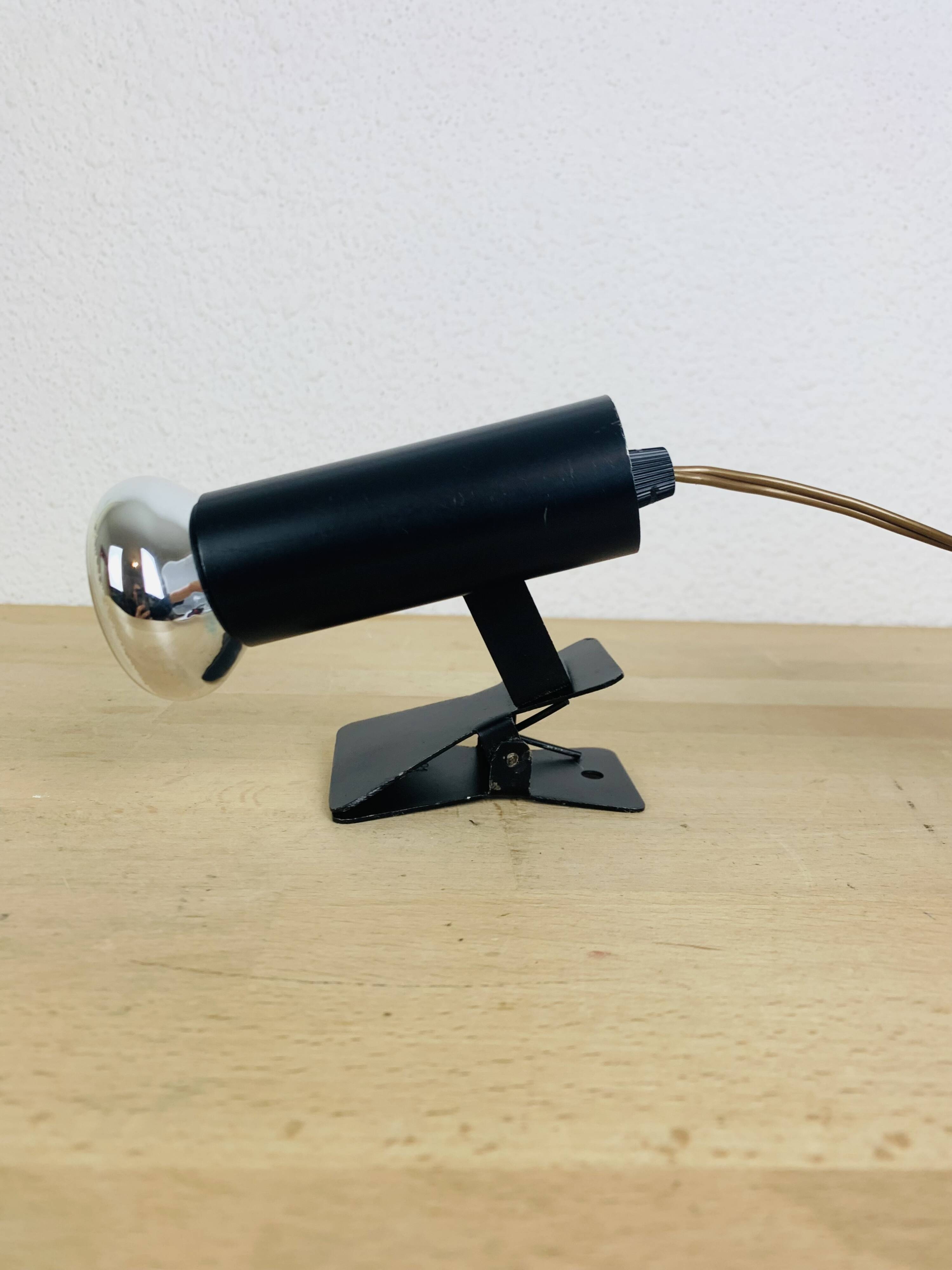 Vintage clamp spotlight, black metal, 70s