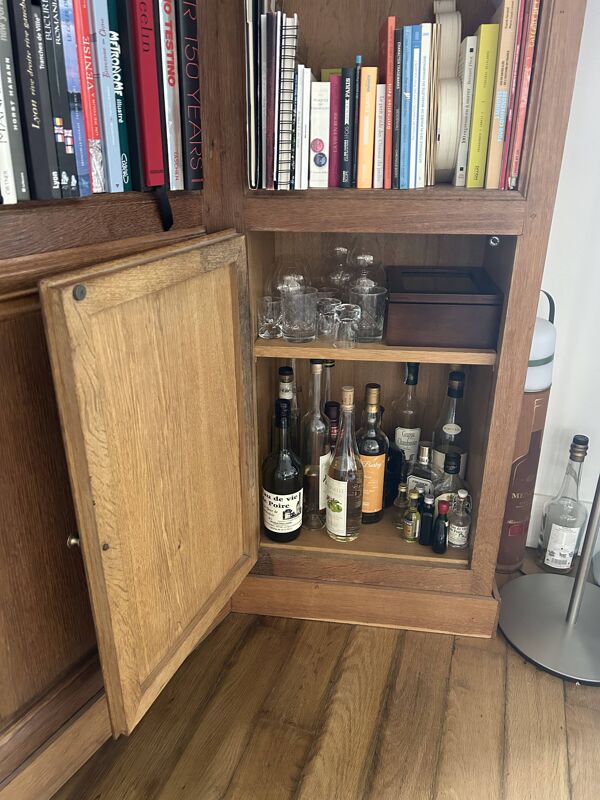 Bibliothèque murale en U sur mesure – Bois massif et chêne