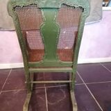 19th century Japanese rocking chair, green lacquer and canework