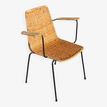 Rattan and steel armchair