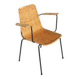 Rattan and steel armchair