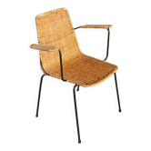 Rattan and steel armchair