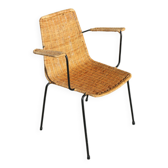 Rattan and steel armchair