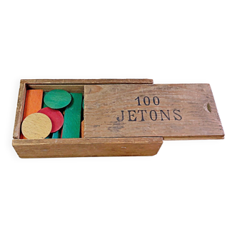 Box of 100 complete vintage wooden tokens France